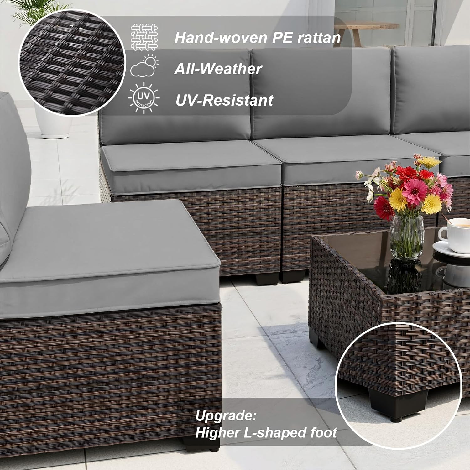 Outdoor Furniture With Fire Pit Table - 10-teiliges Outdoor-Sofa-Set mit Propan-Feuerstelle, 43