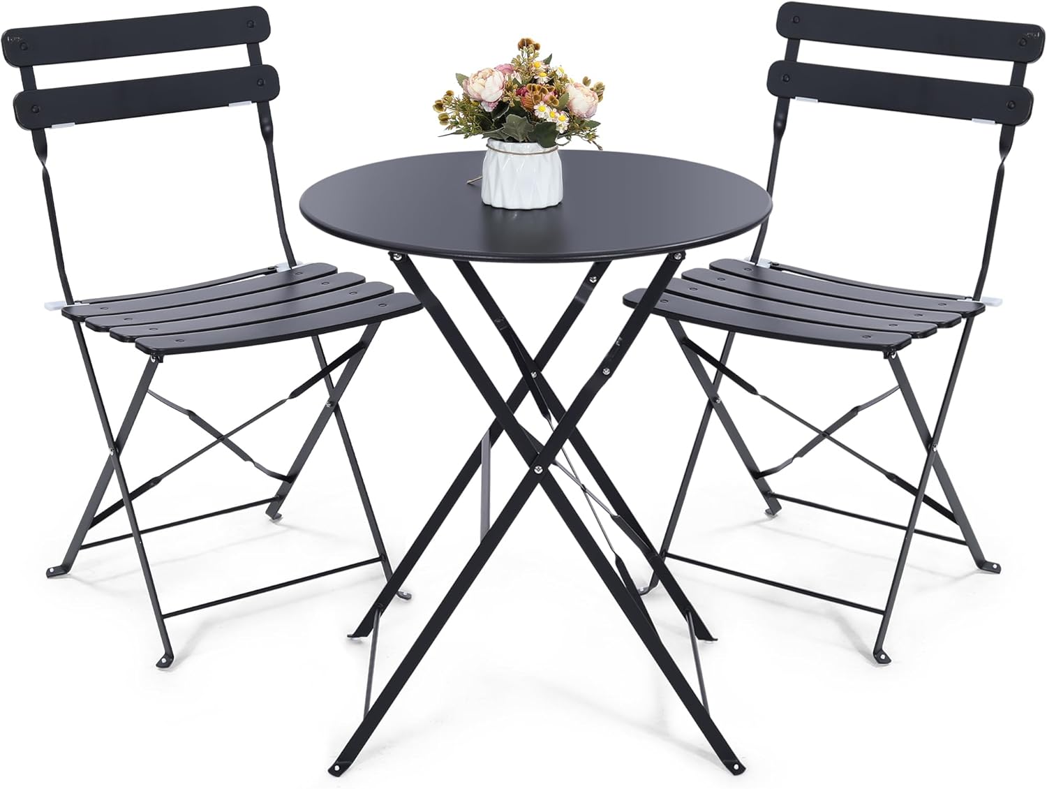 Outdoor Furniture Sofa - Platzsparendes schwarzes 3-teiliges klappbares Outdoor-Bistro-Set bestehend