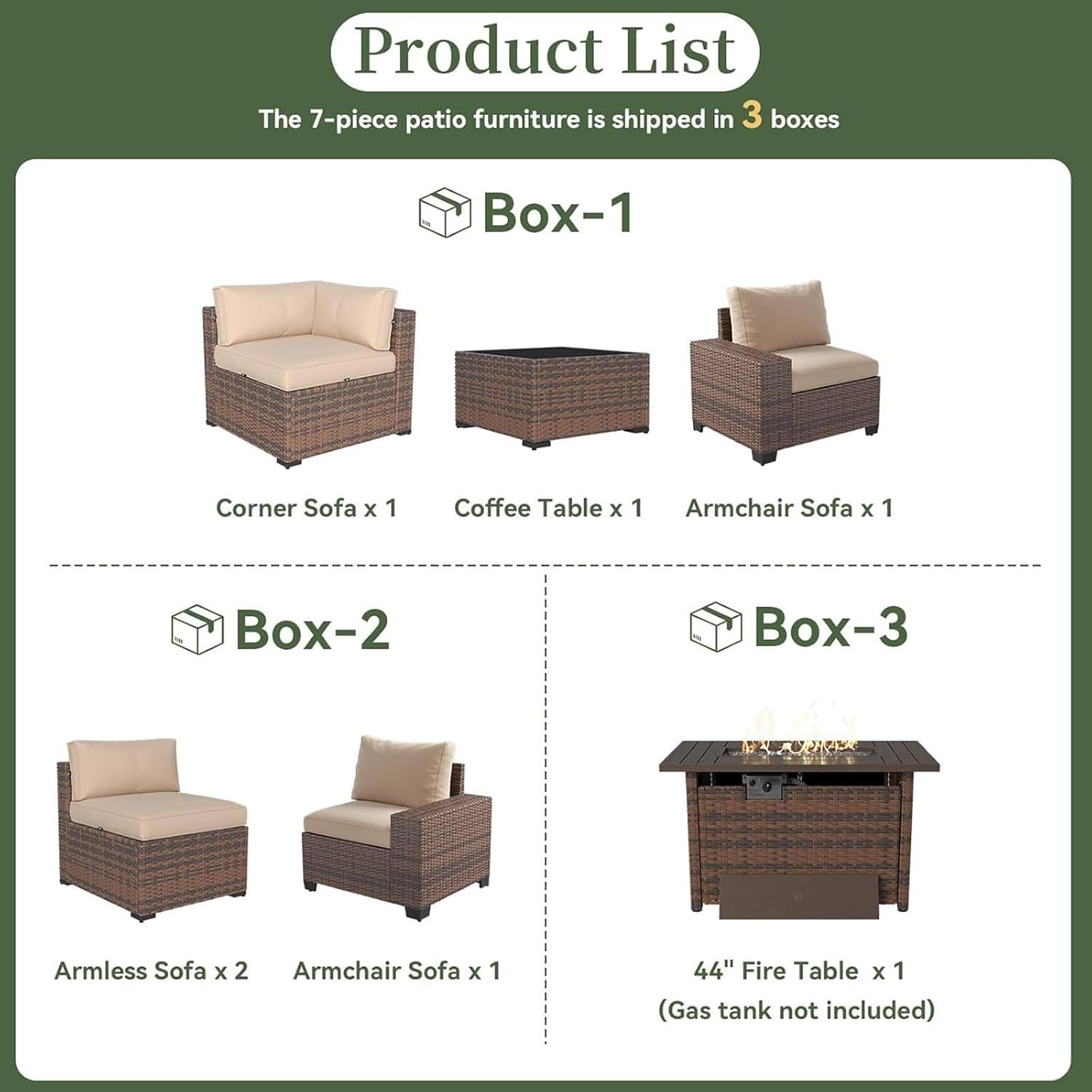 7-teiliges Gartenmöbel-Set mit – Outdoor Furniture With Fire Pit Table Bewertung und Preis