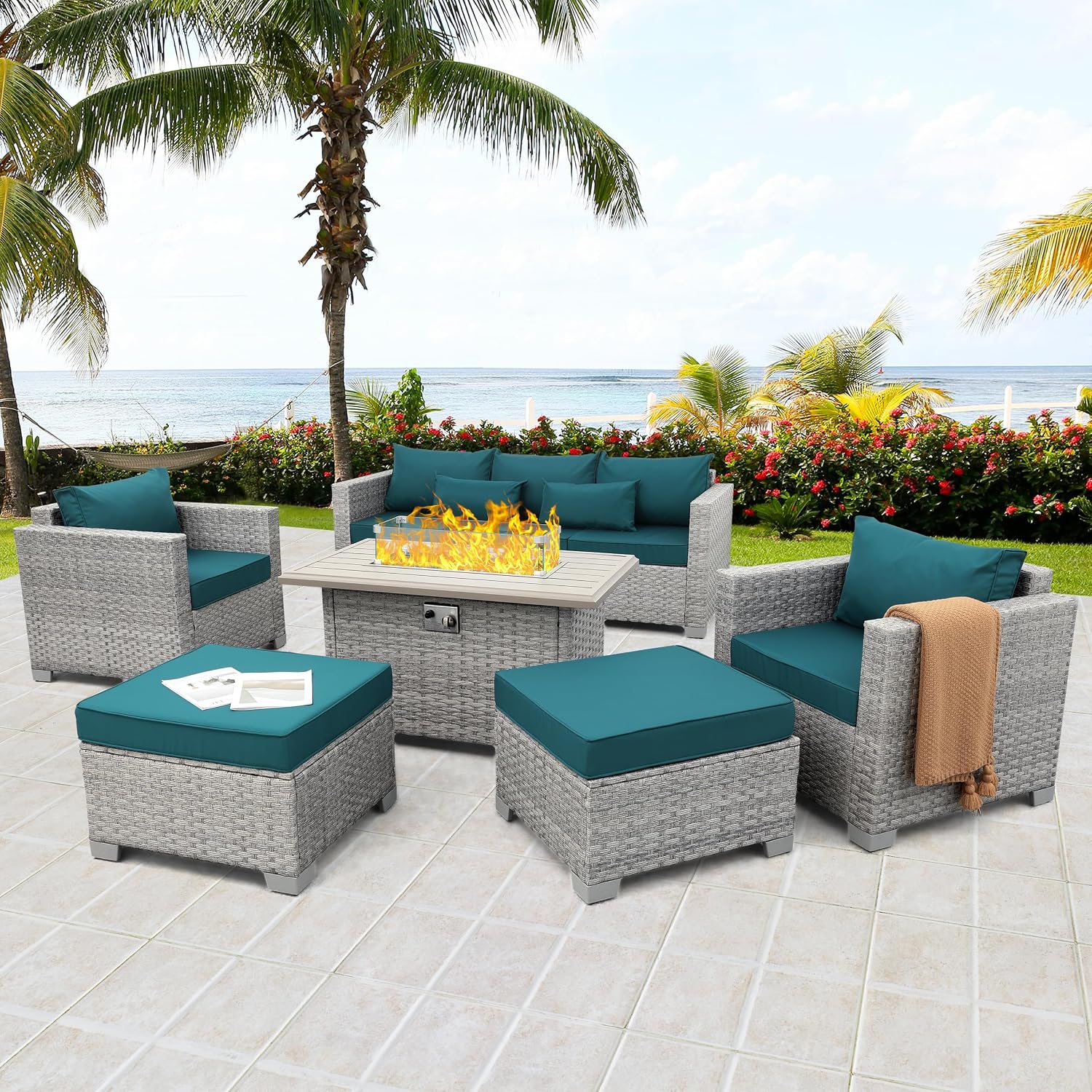 PE-Rattan Outdoor-Sektionssofa – Outdoor Furniture With Fire Pit Table Bewertung und Preis