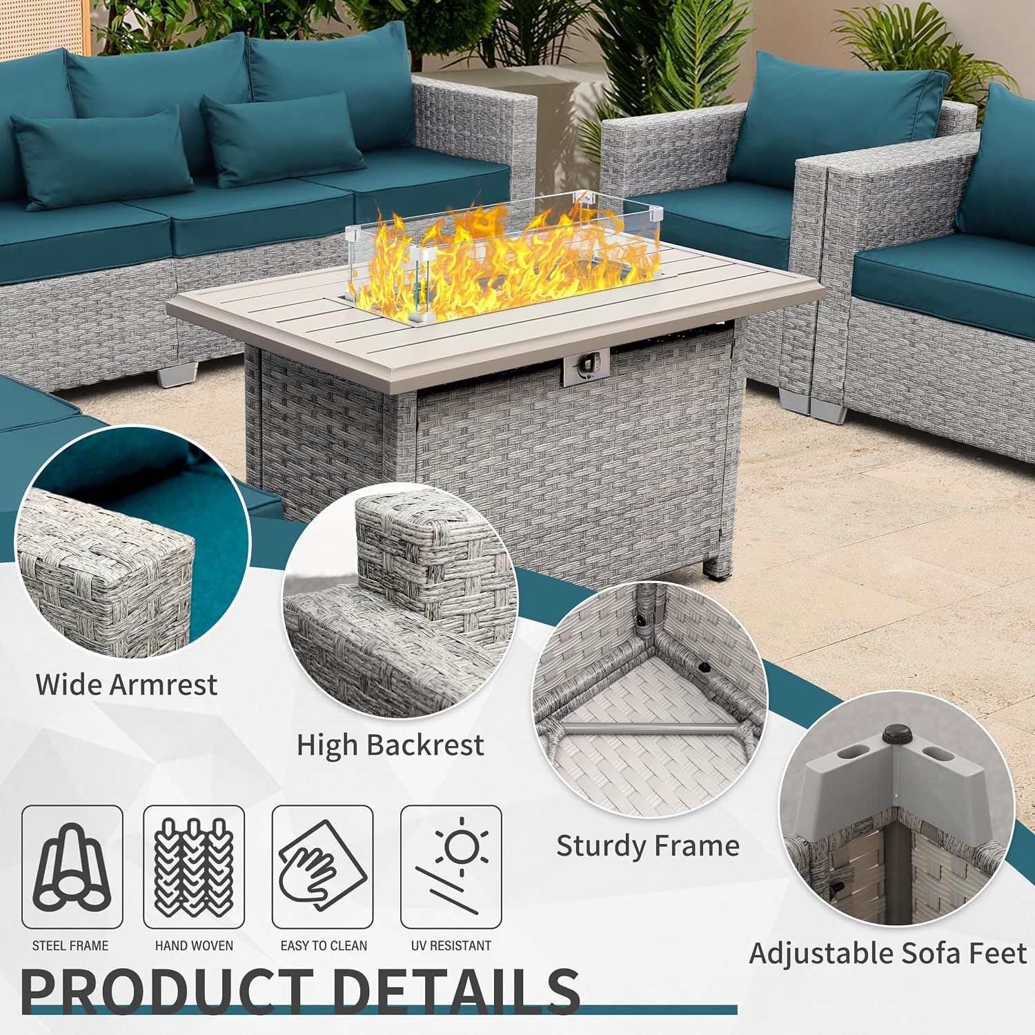 PE-Rattan Outdoor-Sektionssofa – Outdoor Furniture With Fire Pit Table Bewertung und Preis