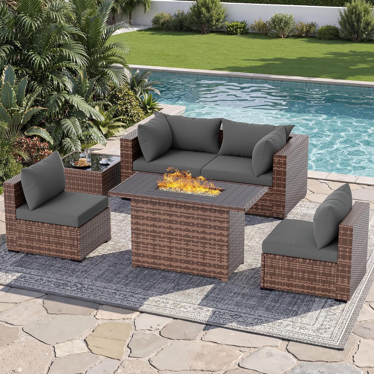 5-teiliges Outdoor-Sofa-Set mi – Outdoor Furniture With Fire Pit Table Bewertung und Preis