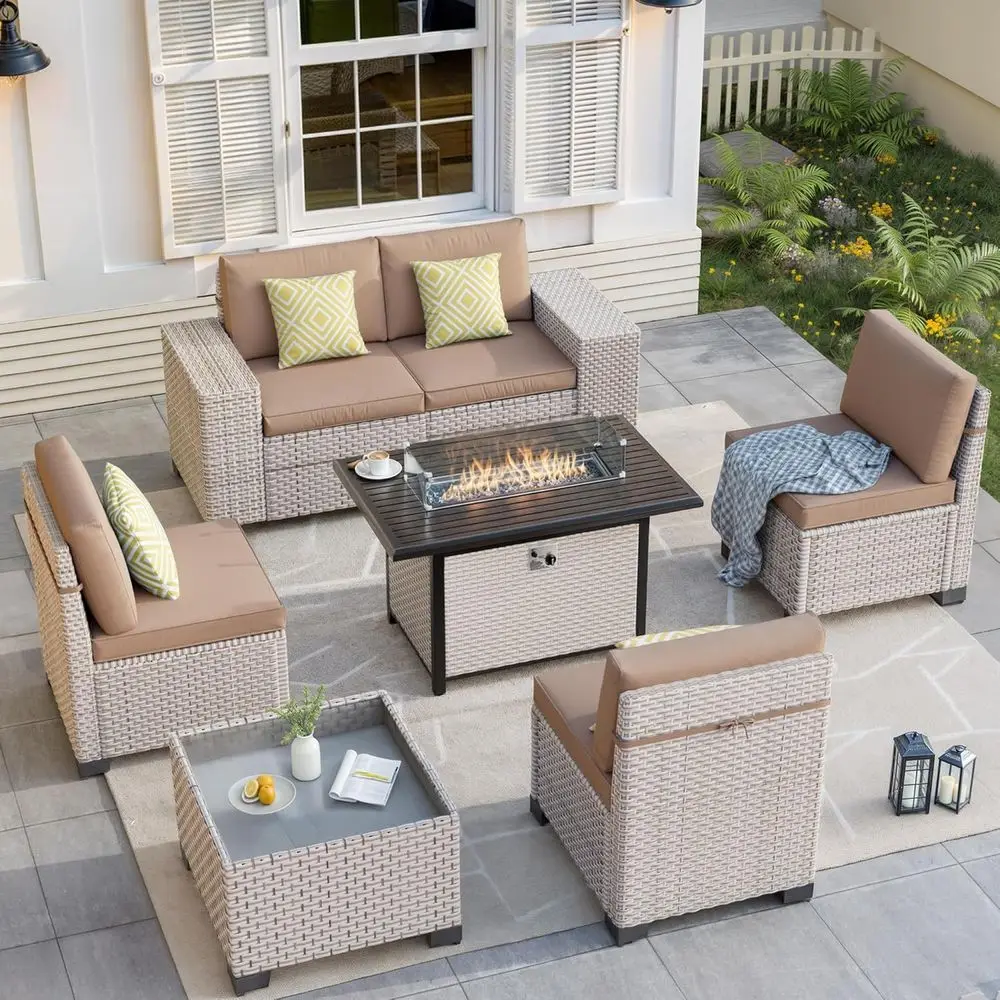 7-teiliges Outdoor-Terrassenmö – Outdoor Furniture With Fire Pit Table Bewertung und Preis
