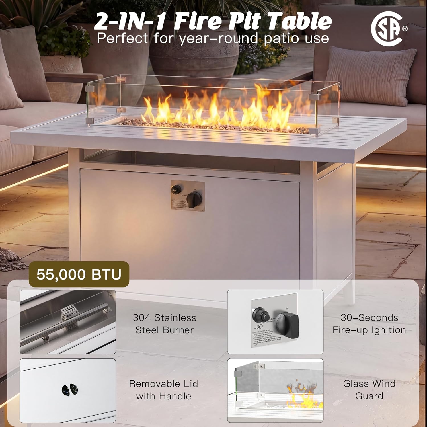 7-teiliges Outdoor-Aluminium-T – Outdoor Furniture With Fire Pit Table Bewertung und Preis